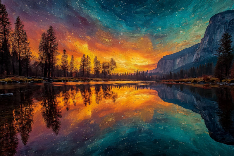 Yosemite Valley Sunset Starry Sky Original Oil Painting For Sale - Oil Painting Haven