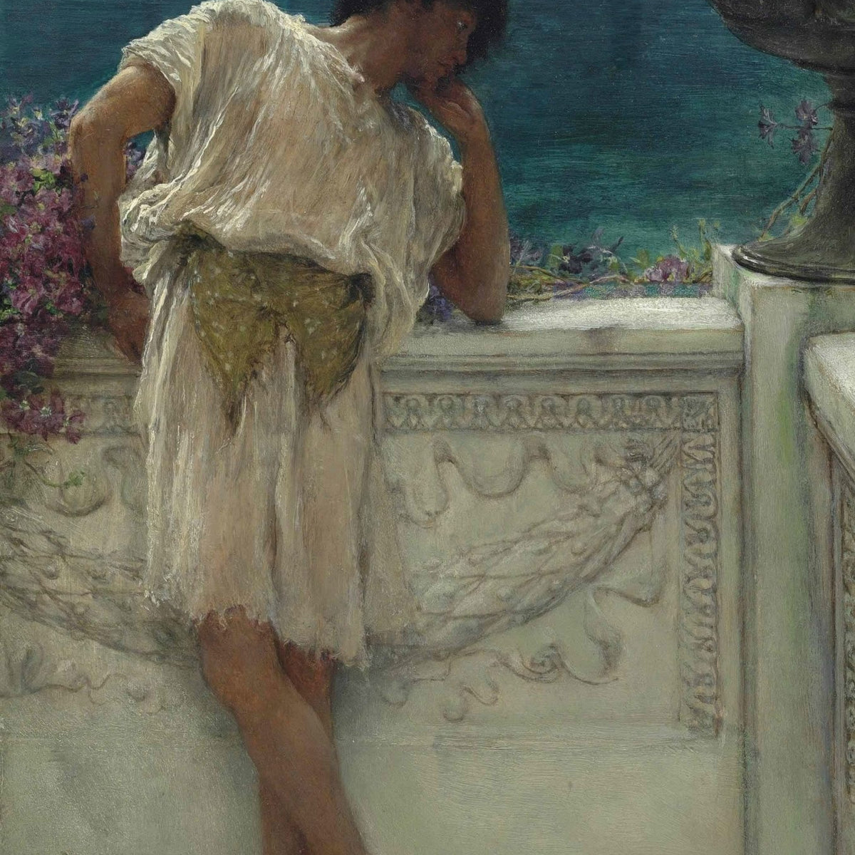 Young Man Resting by the Seaside Terrace - People Oil Painting - Oil Painting Haven